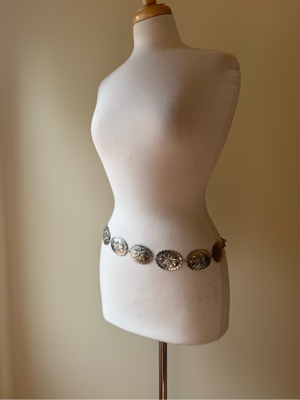 Vintage Silver Concho Chain Belt Western Boho Statement Belt